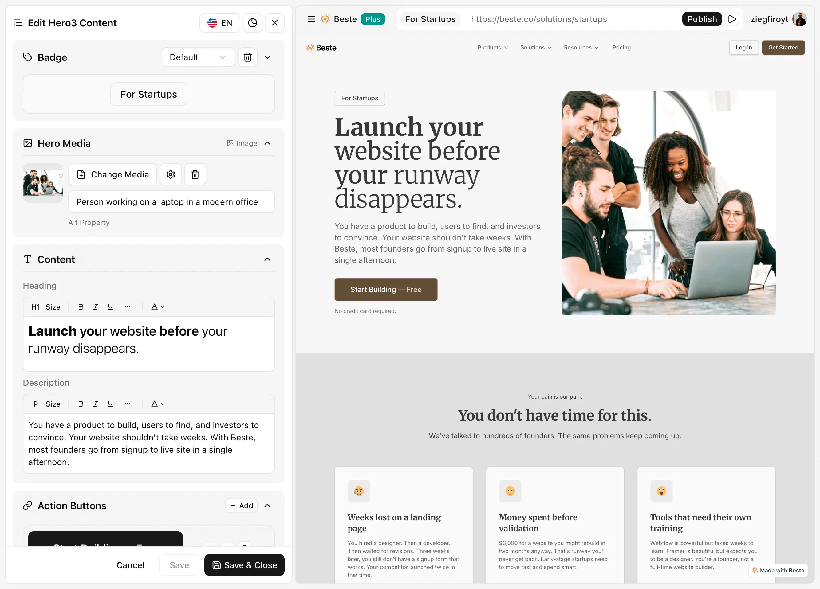 Beste Website Builder: Content Editor