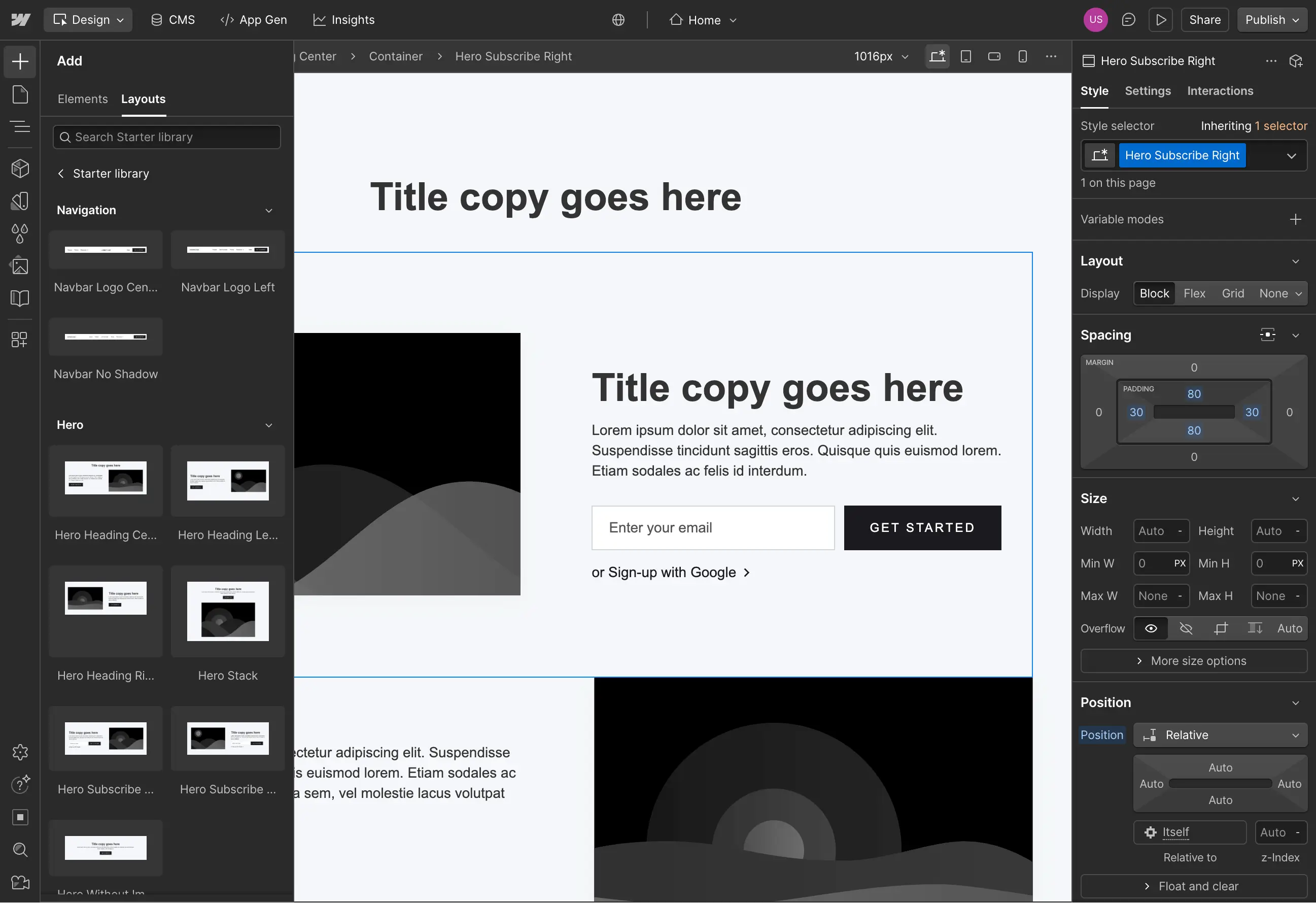 Webflow Website Builder: Panel